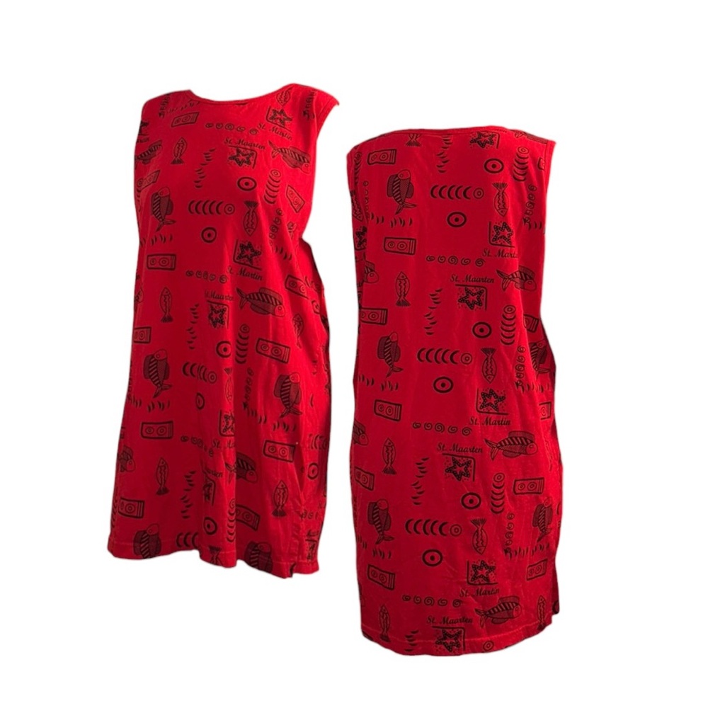 Red Printed Sleeveless St Maarten Shift Dress